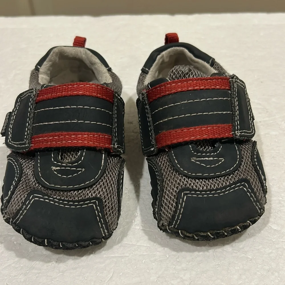 Pediped kids mesh/leather wide loop closure size 5.5-6 (18-24M) black red
